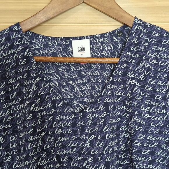 CAbi #5336 Te Amo Blouse Navy Blue Print Size Medium - Picture 2 of 10
